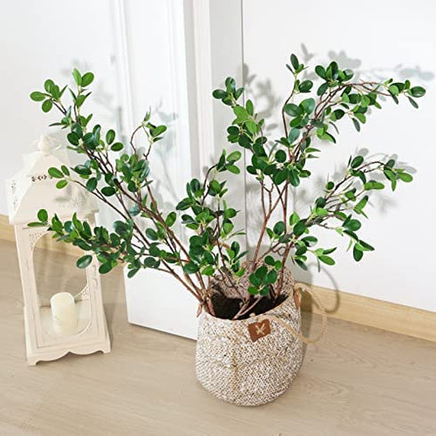 Whonline 43.3inch Artificial Greenery Stems, 2pcs Artificial Greenery Faux Branches for Vase Filler, Faux Ficus Twig with Green Eucalyptus Leaves for Home Office Decor