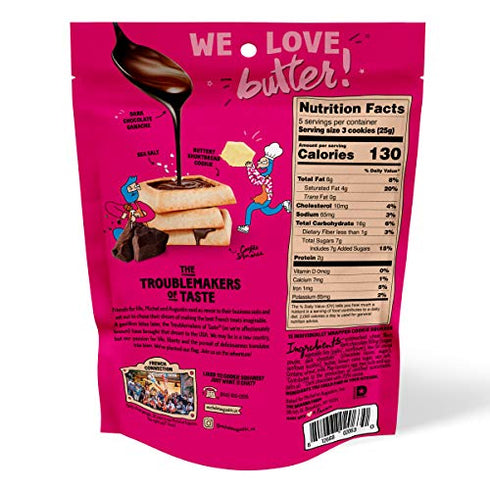 Michel et Augustin Gourmet Chocolate Cookie Squares | Dark Chocolate & Sea Salt | Individually Wrapped European Cookies | 15 French Shortbread Cookies