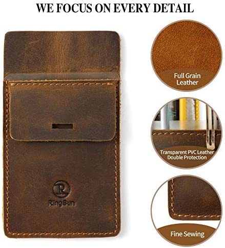RingSun Pocket Protector for Men, Full Grain Leather Pen Protect Holder for Heavy Duty Shirts, Lab Coats, Holds Pens, Pointers, Cards, Hold 6 Pens, Pocket Protectors for Pens and Pencils