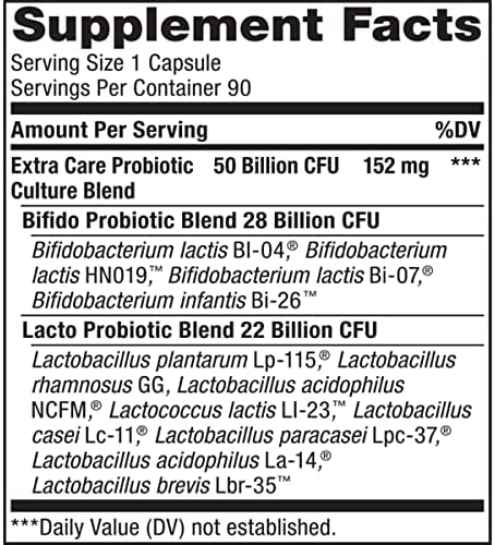 Renew Life Adult Probiotics, 50 Billion CFU Guaranteed, Probiotic Supplement for Digestive & Immune Health, Shelf Stable, Gluten Dairy & Soy Free, Extra Care Digestive, 90 Capsules