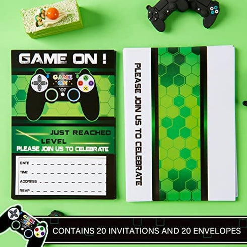 WERNNSAI Video Game Invitations - 20 Set Magical Fill In Game Party Invitations with Envelopes for Kids Boys Game Lovers Birthday Game Themed Party Supplies