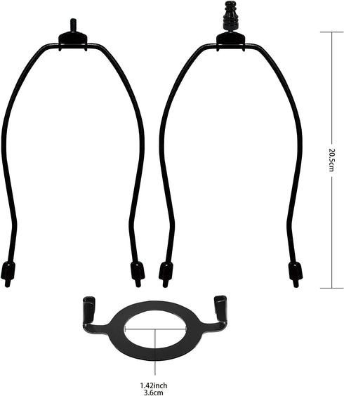 Lamp Shade Harps Holder Adjustable Kit - 8 10 Inch with E26 UNO Light Base Set Lampshades parts for Table and Floor Lamps finials Bracket Light Fitting - 2 Pack (Black, 8 Inch)