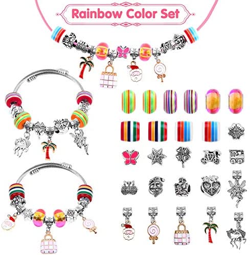 Thrilez 90 Pcs Charms Bracelet Making Kit for Girls, DIY Charm Bracelets Kit with Jewelry Beads, Bracelet Charms Gift for Girls Ages 7-12, Bracelet Kit Jewelry Gift for Girls Kids Teens and Adults