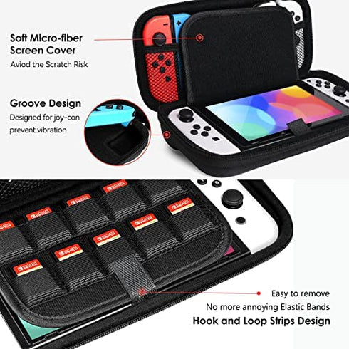 Carrying Case for Nintendo Switch and NEW Switch OLED Model(2021),iVoler Portable Hard Shell Pouch Carrying Travel Game Bag for Switch Accessories Holds 10 Game Cartridge (Black)
