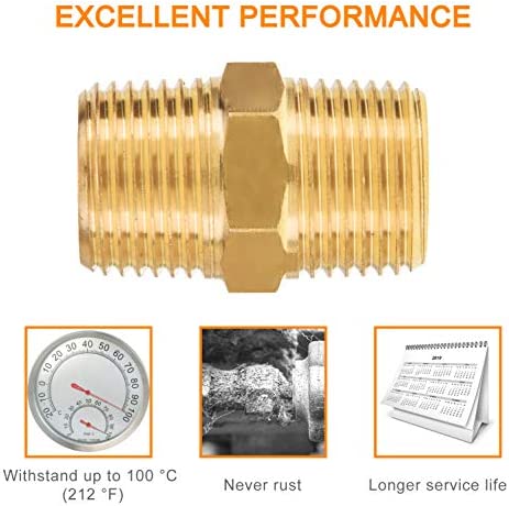 SUNGATOR Brass Pipe Fitting, 3/8" NPT x 3/8" NPT Male Pipe Thread Connector Adapter, Hex Nipple, For Use with Oil and Air Lines Made from Copper, Brass or Iron Pipe (2-Pack)