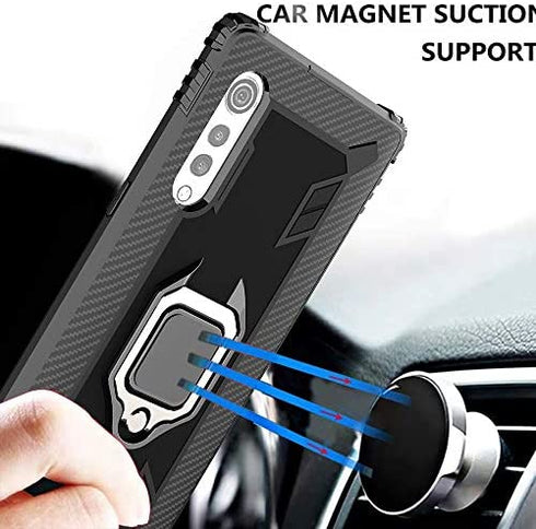 Strug for LG Velvet/LG Velvet 5G Case?Soft TPU Armor Heavy Duty Shockproof Protection Built-in 360 Rotatable Ring Magnetic Car Mount Case with Tempered Glass Screen Protector(Red)