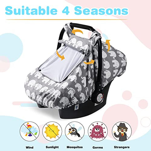 SMTTW Baby Car Seat Covers, Infant Car Canopy for Spring Summer Autumn Winter, Universal Fit, Snug Warm Breathable, Car Seat Canopy for Boys Girls (Squirrel)