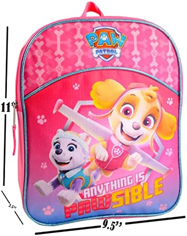 Paw Patrol Backpack for Girls ~ 2 Pc Bundle With Premium 11" Skye Paw Patrol Mini School Bag for Toddlers with Stickers and Tattoos (Paw Patrol School Supplies)