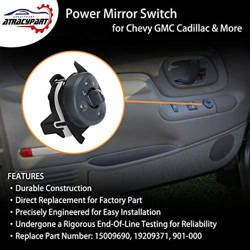 Power Mirror Switch | for 1994-2000 Chevy GMC C1500 C2500 C3500 K1500 K2500 K3500 Truck Suburban Tahoe Yukon Isuzu Cadillac Oldsmobile & More | Replaces# 15009690, 19209371, 901-000