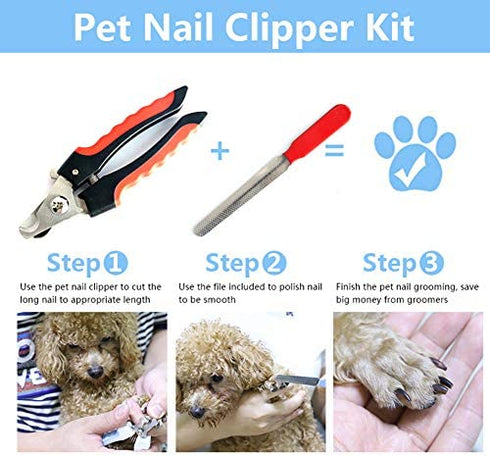 Bowwow & Meow Safe Dog Nails Clipper Trimmers Professional Cat Cutting Nails Pet Grooming Kit Safety (Large, Red)