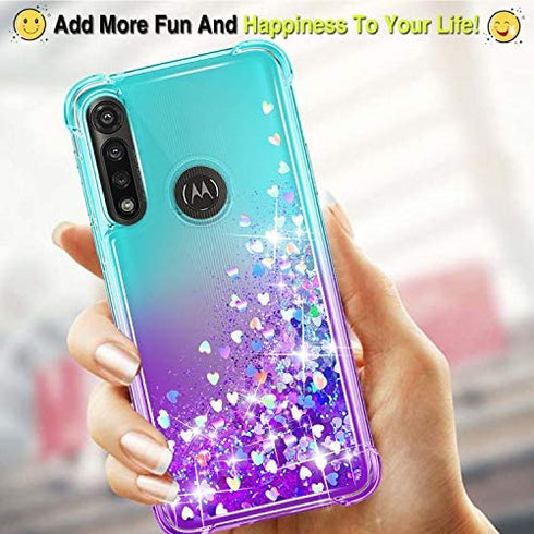 Gritup Moto G Power Case, Motorola G Power Phone Case with HD Screen Protector for Girls Women, Cute Clear Gradient Glitter Liquid TPU Slim Phone Case for Motorola Moto G Power Teal/Purple