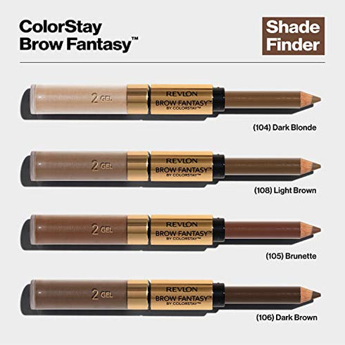 Eyebrow Gel & Pencil by Revlon, ColorStay Brow Fantasy 2-in-1 Eye Makeup, Longwearing with Precision Tip, 105 Brunette, 0.04 Oz