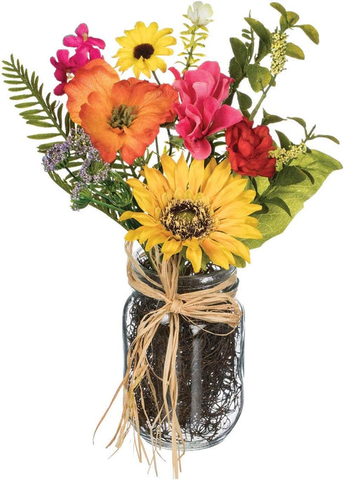 Artificial Premade Floral Mix Arrangement in Glass Jar, 12"