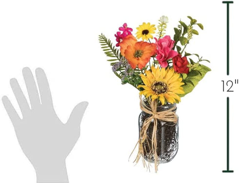 Artificial Premade Floral Mix Arrangement in Glass Jar, 12"