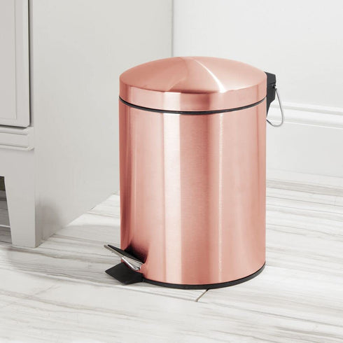 mDesign Modern 1.3 Gallon Round Small Metal Step Trash Can Wastebasket, Garbage Container Bin - for Bathroom, Powder Room, Bedroom, Kitchen, Craft Room, Office - Removable Liner Bucket - Rose Gold