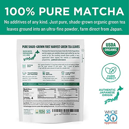 Jade Leaf Organic Matcha Green Tea Powder - Authentic Japanese Origin - Premium First Harvest Ceremonial Grade (1.06 Ounce)