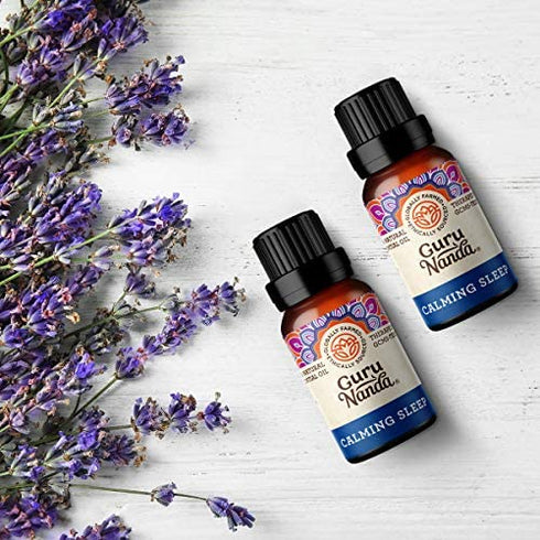 GuruNanda Calming Sleep Essential Oil (Pack of 2) - Ease Your Mind with Lavender and Other Soothing Oils, 100% Pure Therapeutic Aromatherapy Blend for Relaxing Bedtime (15ml x2)