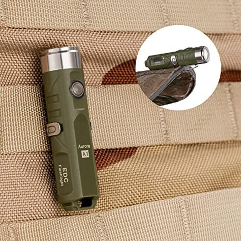 RovyVon A1 USB C Rechargeable EDC Flashlight 650 Lumens Super Bright Outdoor Mini Keychain Flashlights for Everyday Carry, Camping, Thanksgiving, Xmas Gift(Military Green)