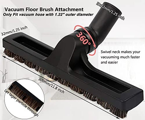 GIB cleaningtool 32mm 1 1/4 inch Hardwood Floor Brush 1.25inch Vacuum Brush Multi Surface Vacuum Attachments 360 Degrees Swivel Head Hard Floor Brush 12in Wide