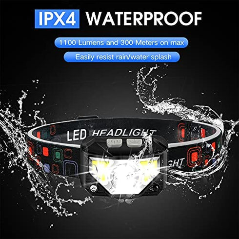 Headlamp Flashlight, LHKNL 1100 Lumen Ultra-Light Bright LED Rechargeable Headlight with White Red Light, 2-PACK Waterproof Motion Sensor Head Lamp, 8 Modes for Outdoor Camping Running Cycling Fishing