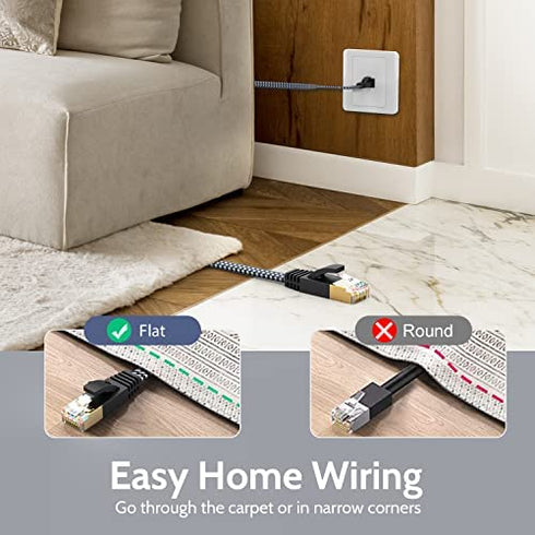 MORELECS Ethernet Cable 10ft Ethernet Cables Cat 7 Ethernet Cable Internet Cable LAN Cable Flat Ethernet Cable High Speed 10Gbps Shielded Network Cable Faster Than Cat5e/Cat 6e Ethernet Cable