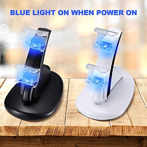 2 Pack PS4 Controller Charger, Playstation 4 / PS4 / PS4 Pro / PS4 Slim Controller Charging Dock Stand Stations with Dual Micro USB Fast Charging & LED Indicator (Black & White)