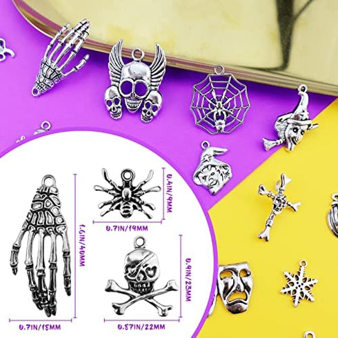Wholesale Bulk Lots Hallowmas Skull Skeleton Charms Mixed Silver Plated Halloween Mask Charms Pendants DIY for Jewelry Making and Crafting, JIALEEY 100 PCS Hallowmas Style