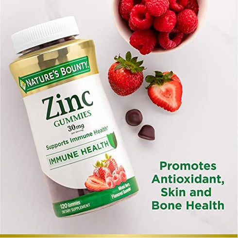 Nature’s Bounty Zinc Gummies, Immune Support Gummies, Supports Skin & Antioxidant Health, Mixed Berry, 30mg, 120 Count