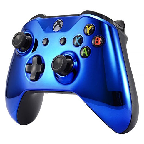 eXtremeRate Chrome Blue Edition Front Housing Shell for Xbox One Wireless Controller Model 1708, Replacement Custom Faceplate Cover for Xbox One S & Xbox One X Controller - Controller NOT Included