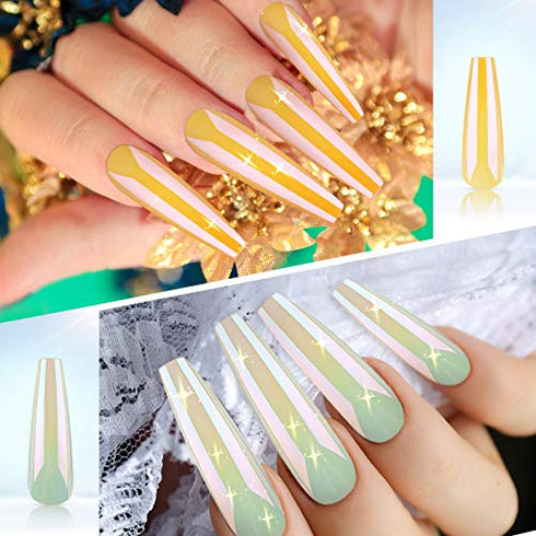 240 Pieces Extra Long Press on Nails Ballerina Coffin False Nails Solid Color Full Cover Fake Nails Artificial Acrylic Nails for DIY Nail Salon Women Girls (Aurora Pattern)