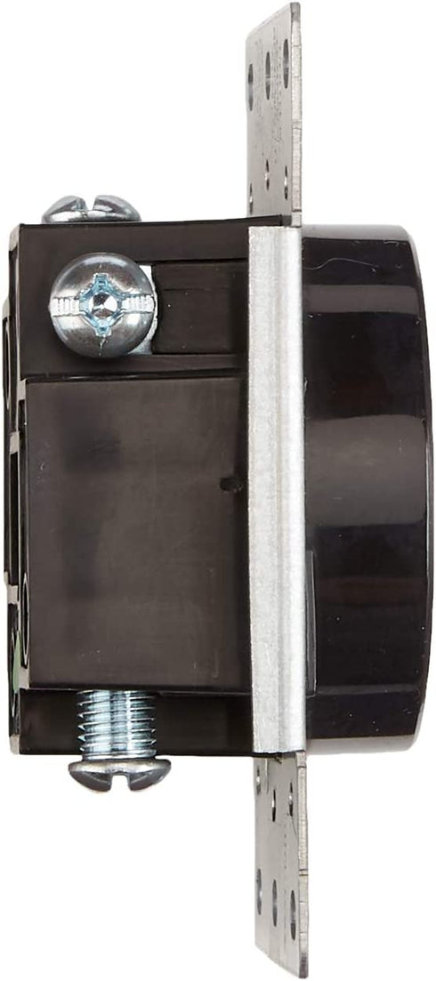 Leviton 279-S00 50 Amp, 125/250V, Nema 14-50R, 3P, 4W, Flush Mounting Receptacle, Straight Blade, Industrial Grade, Grounding, Side Wired, Steel Strap, Black