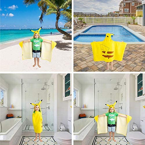 Pokemon Pikachu Bath/Pool/Beach Soft Cotton Terry Hooded Towel Wrap, 24" x 50", By Franco Kids