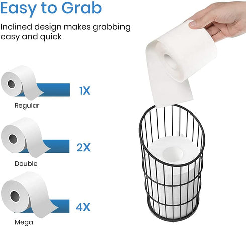 Toilet Paper Holder Stand Bathroom Toilet Paper Storage Tissue Roll Paper Reserve Holder for 3 Spare Mega Rolls-Black