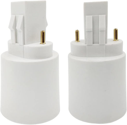 2pcs E-Simpo GX23 Pin-Base to E26/E27 Lamp Base Adapter CFL PL Lamp base to E26 E27 Edison Socket Holder Adapter, Gx23 to E26 Adapter (Gx23 to E26/E27, Double Tab,2P in Parallel)