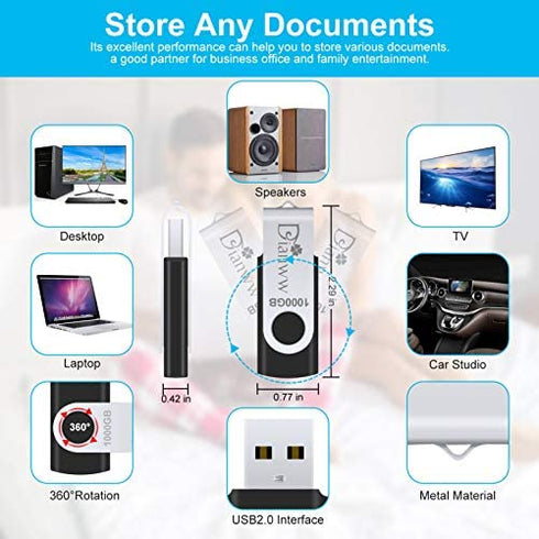 USB Flash Drive 1000gb, 2.0 USB Thumb Drives Dianww for Computer/Laptop, External Data Storage Drive with Rotated Design, Memory Stick, Jump Drive Storage for Storing Photo/Video/Music/File (Black)