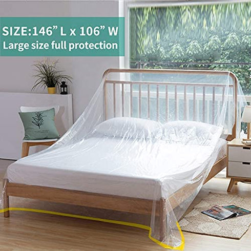 146"/12ft Plastic Sofa Couch Cover,Furniture Covers,Waterproof Couch Covers,Plastic Couch Covers For Sectional Sofa l Shape ,Extra Large Bed Sofa Couch Furniture Protector Cover For Moving Storage.