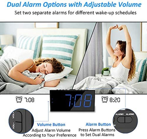 Super Loud Alarm Clock with Bed Shaker, Vibrating Alarm Clock for Heavy Sleepers Hearing Impaired Deaf Teens, Dual Alarm Clock with 7.5’’ Large Display, USB Charger, Dimmer, Snooze & Battery Backup