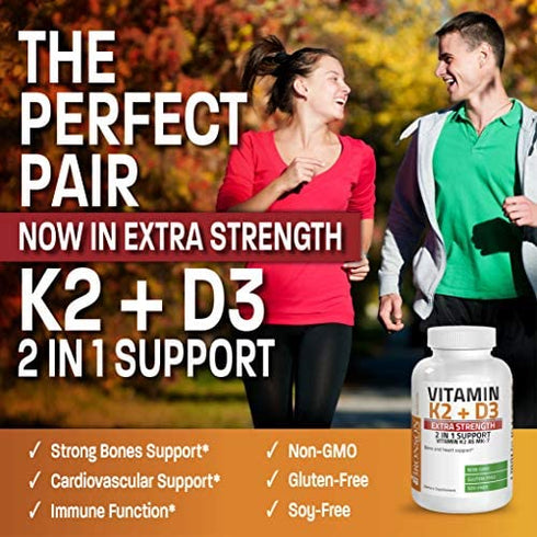 Bronson Vitamin K2 (MK7) with D3 Extra Strength Supplement Bone and Heart Health Non-GMO Formula 10,000 IU Vitamin D3 & 120 mcg Vitamin K2 MK-7 Easy to Swallow Vitamin D & K, 120 Capsules