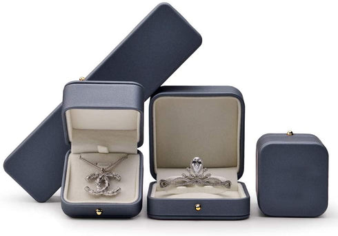 Oirlv Gorgeous Steel-Blue Ring Box Premium Leather Ring Gift Box for Wedding,Proposal Jewelry Storage Case