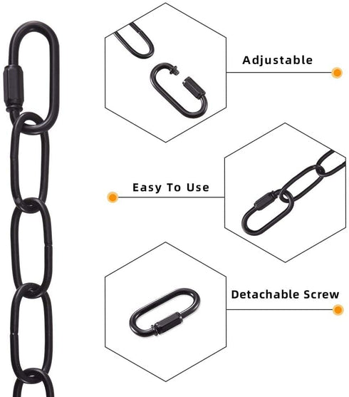 PEESIN Black Pendant Light Fixture Chain, 6 feet Lighting Hanging Chain, Pendant Lamp Fixture Chain Extension with Connection Locks, Heavy Duty Lighting Chain Replacement for Chandelier, Plants, 50 BL