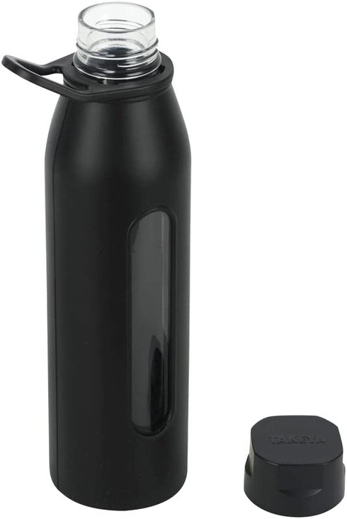 Takeya Glass Water Bottle with Silicone Sleeve and Twist Cap, 22 Ounce, Black