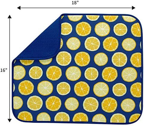 S&T INC. Absorbent, Reversible Microfiber Dish Drying Mat for Kitchen, 16 Inch x 18 Inch, Lemons