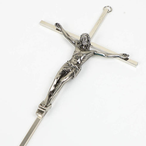ACHIBANG Crucifix Wall Cross - Metal Slender Catholic Hanging Jesus Cross for the Wall - 10 Inch - Shiny Silver