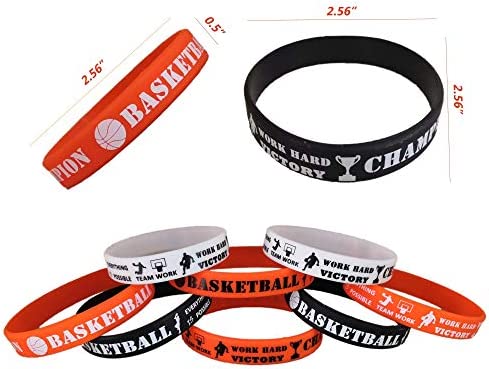 Oringaga 24PCS Basketball Silicone Wristband/Bracelets - Basketball Party Favors and Supplies - Motivational Sports Prize - Boys/Girls/Carnival/Events/Gifts