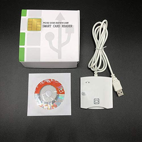 EMV SIM eID Smart Chip Card Reader Writer Programmer #N68 DOD Military USB Common Access CAC Smart Card Reader + SDK Kit, Compatible Windows (White)