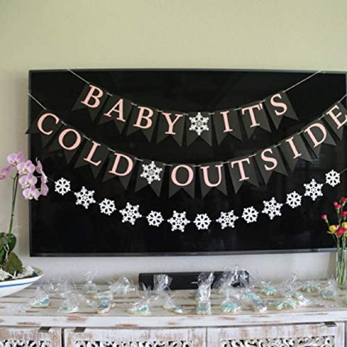 Baby It's Cold Outside Banner - Baby Its Cold Outside Baby Shower Decorations Christmas Snowflake Winter Holiday Home Decor Garland Winter Party Decorations First Birthday Party Photo Props