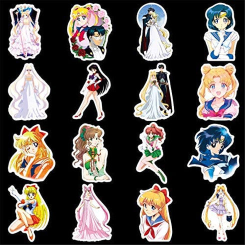 Sailor Moon Pretty Guardian Waterproof Stickers/Decals (50 pcs) of Japanese Anime Cartoon for Laptop Skateboard Snowboard Water Bottle Phone Car(Sailor Moon)