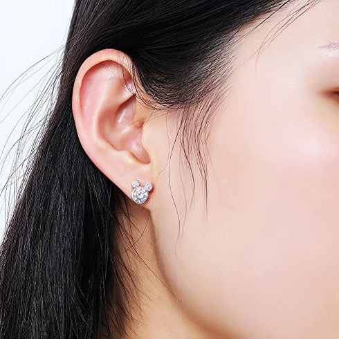 ERLUER Women's Mickey Stud Earrings Mouse Shape Rose Gold Platinum Plated Zircon Crystal Fashion Jewelry Earring For Women Party Gifts