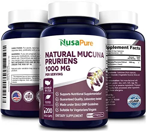 Mucuna Pruriens 1000mg 200 Veggie Caps (Non-GMO, 100% Vegetarian & Gluten Free)