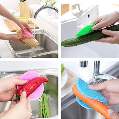 Emoly 6 Pack Food Grade Reusable Sponges for Dishes? Heat Resistant and Without Bpa?Double Sided Silicon Brush, 6 Colors, 6 Count